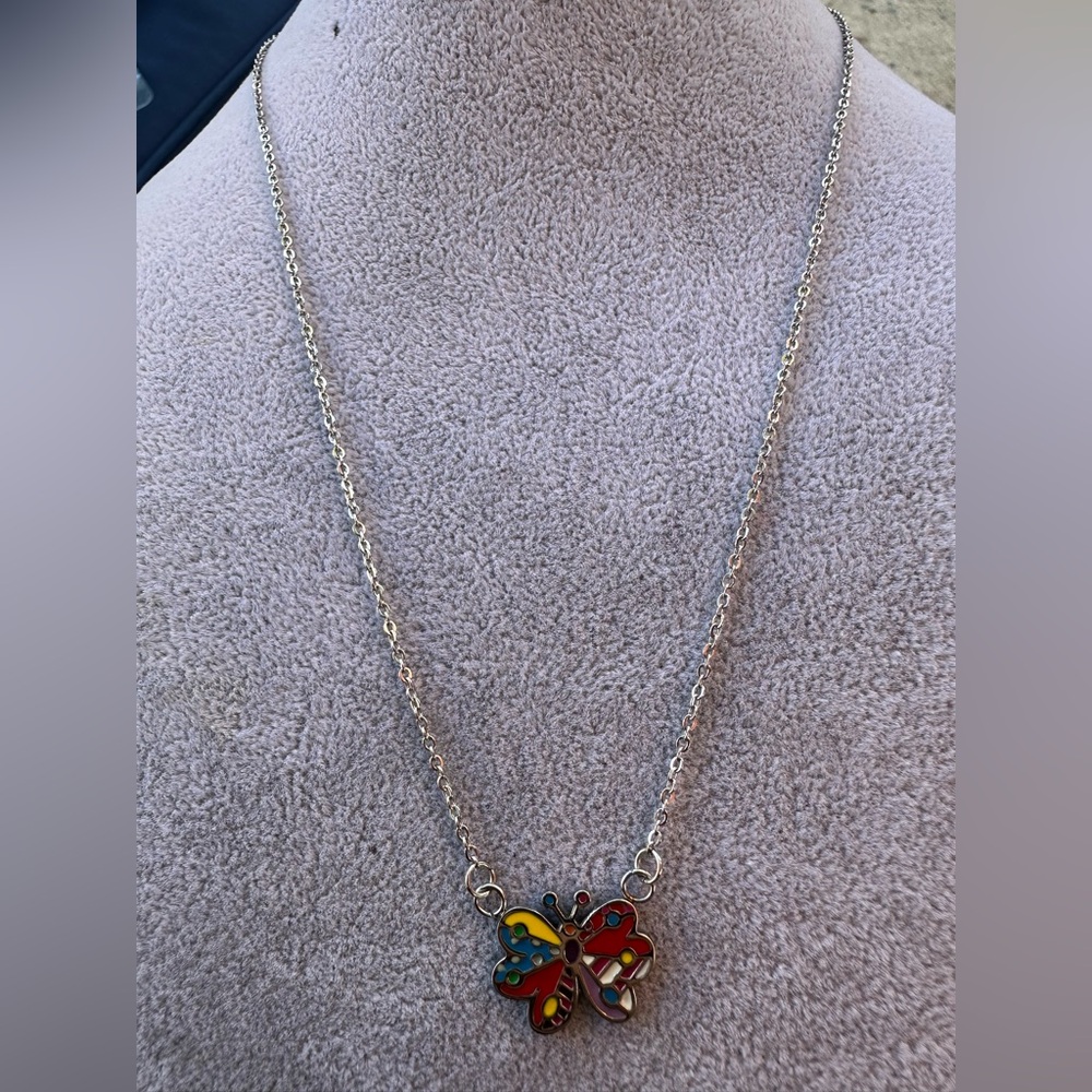 New Stainless Steel Colorful Butterfly Pendant Necklace
